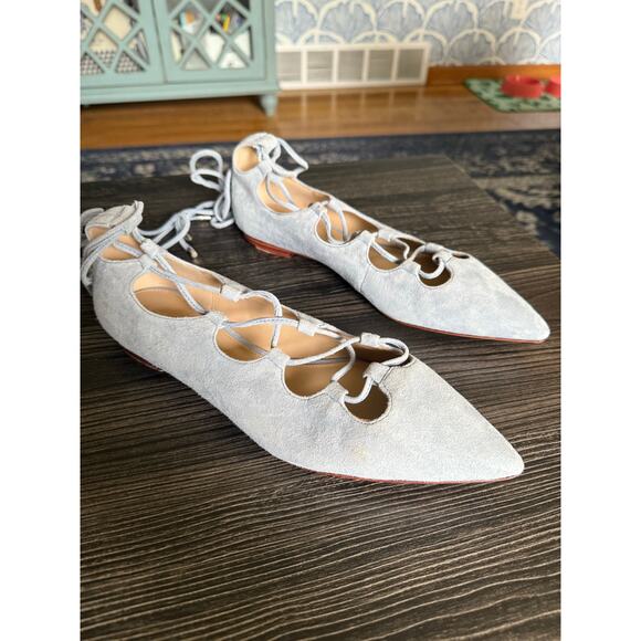 Coach Justine Ice Blue Suede Flat Lace Up Ankle Flats Sz. 9 - Picture 5 of 8